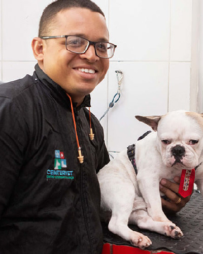 Cachorro feliz após tomar um maravilhoso banho e tosa no Salão Pet da Centervet Salvador